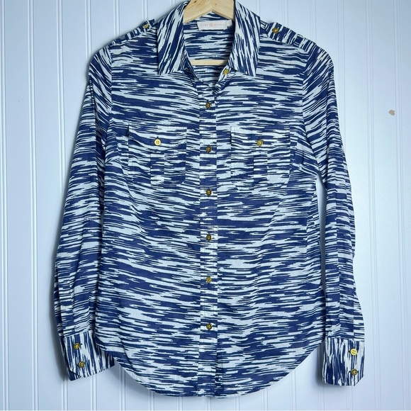 Tory Burch BRIGITTE BLOUSE Navy Space Dye Size 4  with Logo buttons Casual - Picture 1 of 11